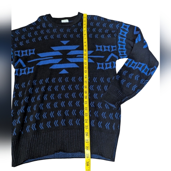 Bogner Fair Isle Sweater Black Blue Wool Medium Vintage Retro Crewneck Gaper Day - Picture 6 of 7
